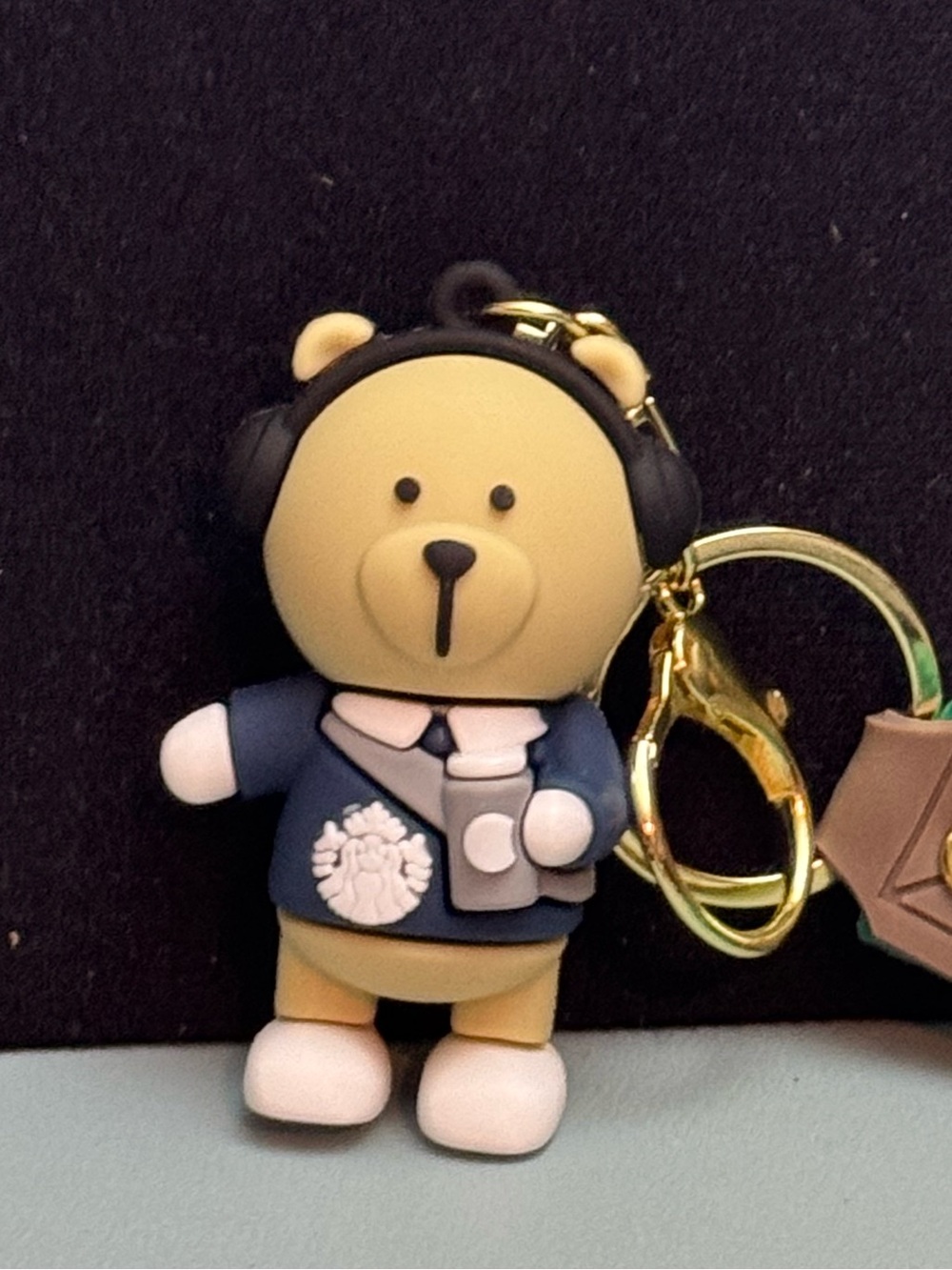 NWOT Blue Barista Bear Keychain with Green Logo Strap - Picture 5 of 11